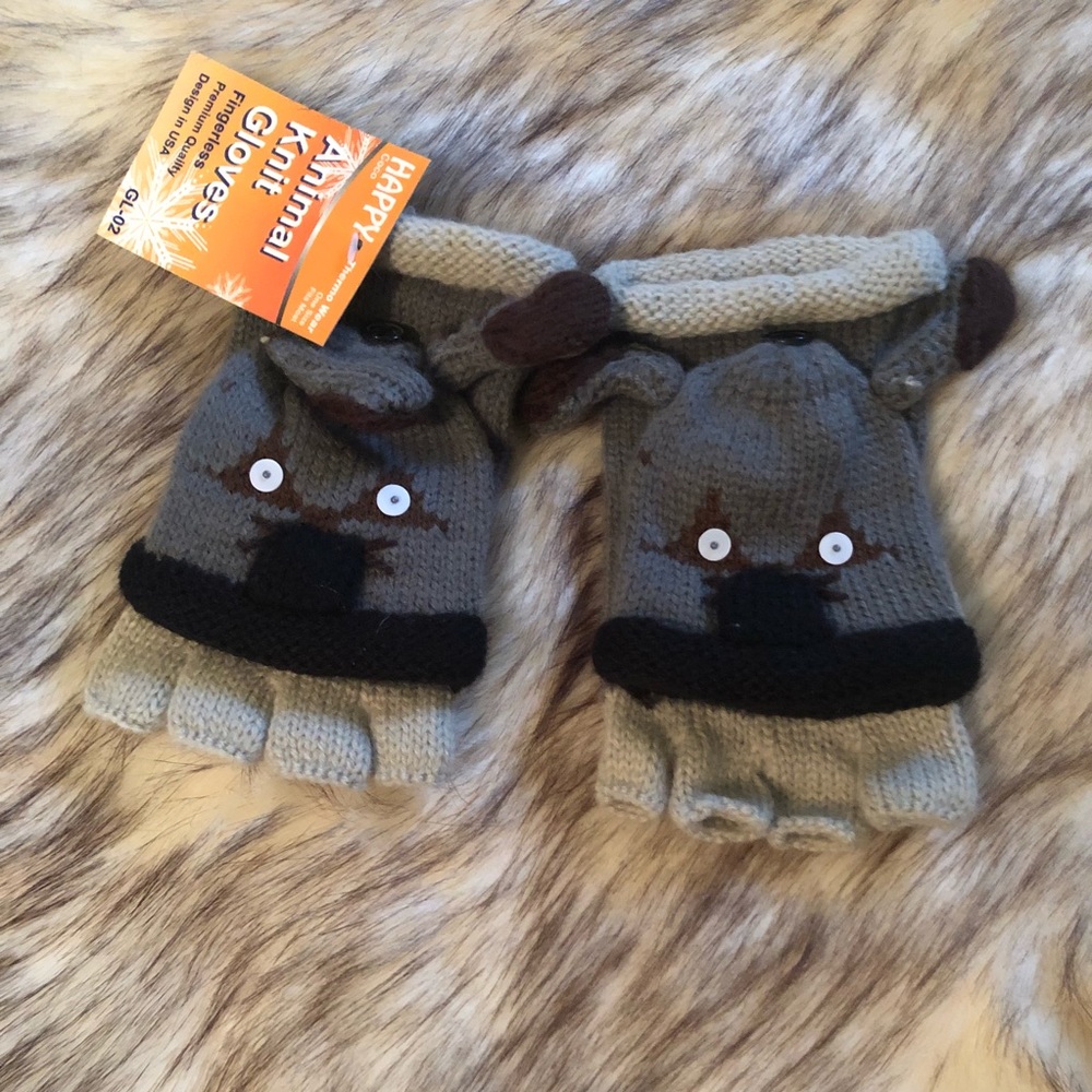 [Happy] Knit Fingerless Puppy Gloves with Flap